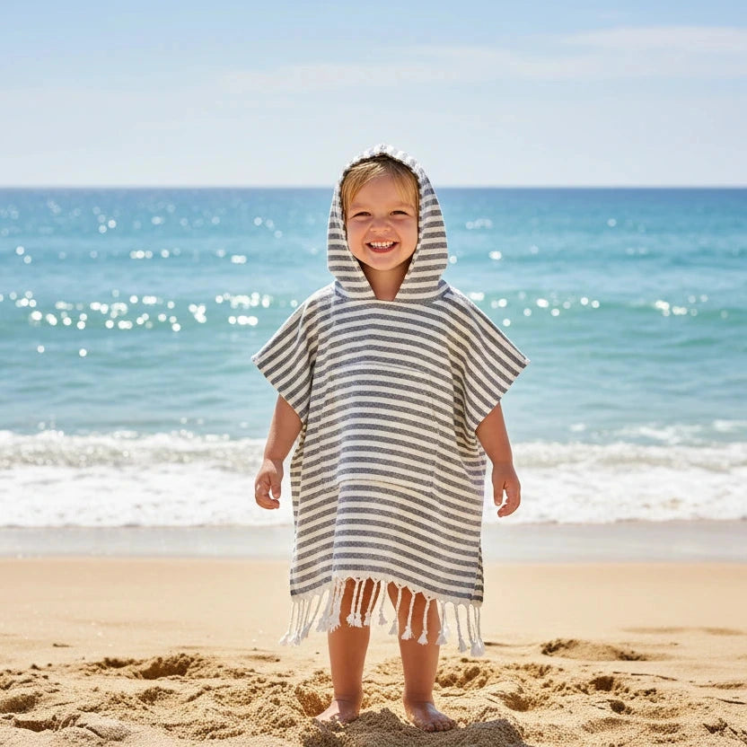 Kinder-Poncho gestreift mit Zotteln