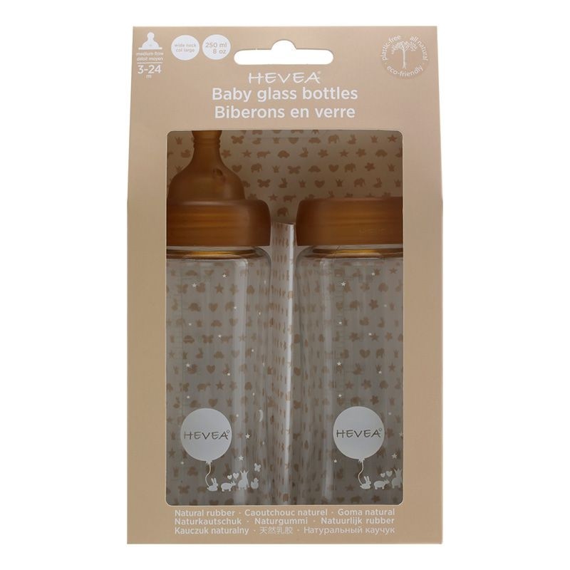 Babyfläschchen aus Glas/ weiter Hals (250 ml) + Trinksauger & Schutzkappe