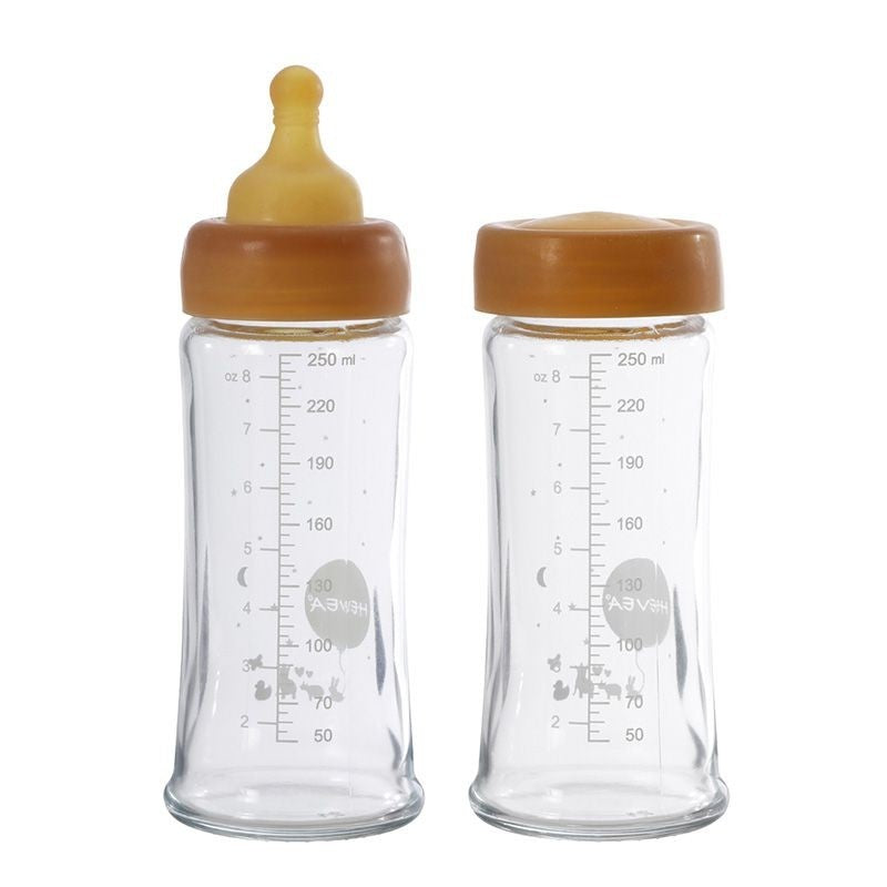 Babyfläschchen aus Glas/ weiter Hals (250 ml) + Trinksauger & Schutzkappe