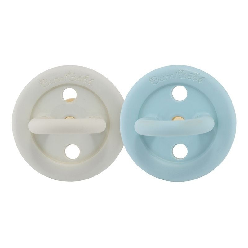 Bumi bébé Naturkautschuk Schnuller 2er-Pack, Denim & Sage, rund (0-3 Monate)