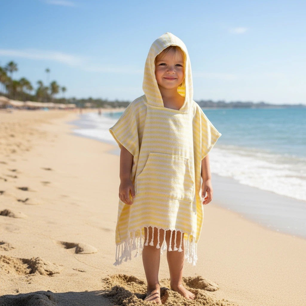 Kinder-Poncho gestreift mit Zotteln