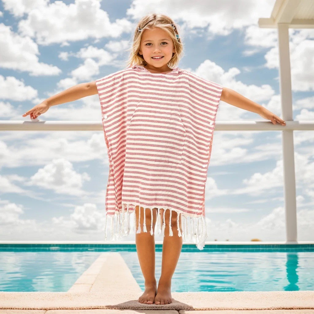 Kinder-Poncho gestreift mit Zotteln