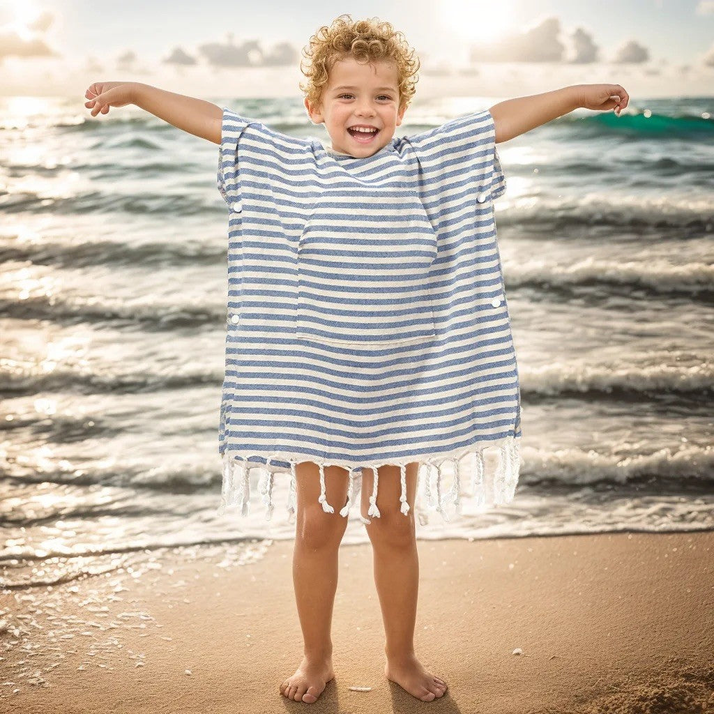 Kinder-Poncho gestreift mit Zotteln