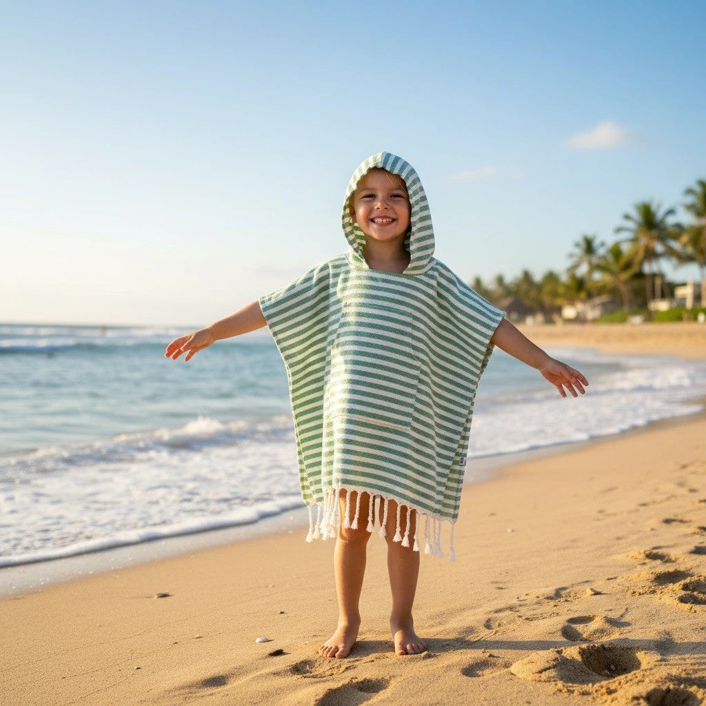 Kinder-Poncho gestreift mit Zotteln