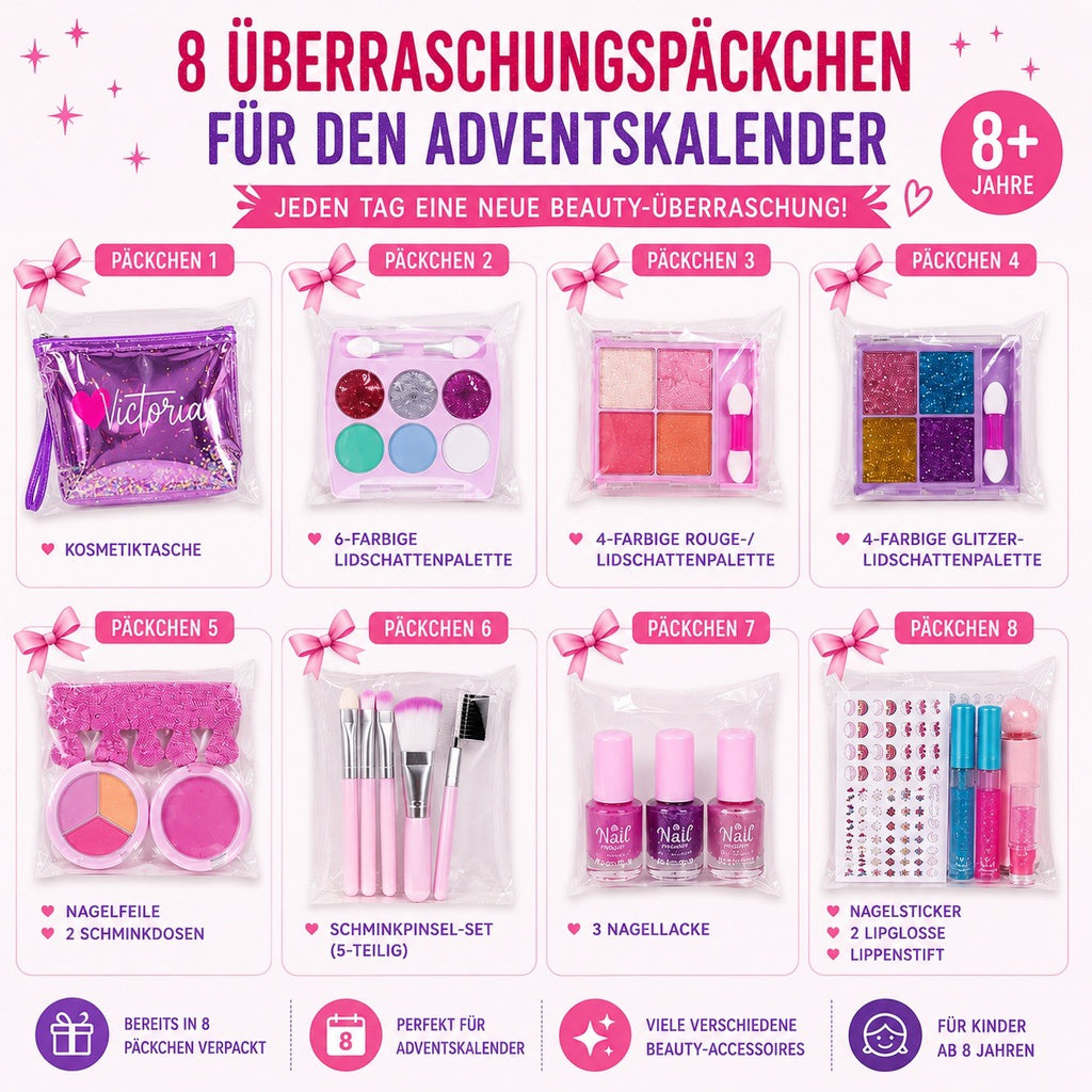 Kinderschminkset XXL – 8 Überraschungspäckchen für den Adventskalender