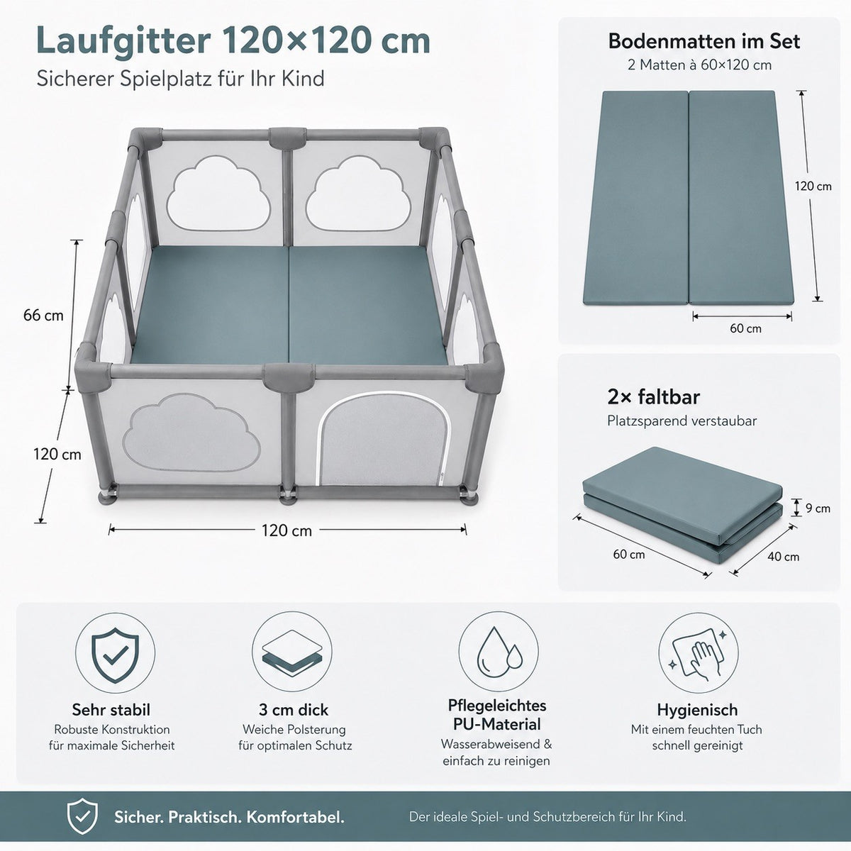 Laufgitter für Kinder inkl. Bodenmatten