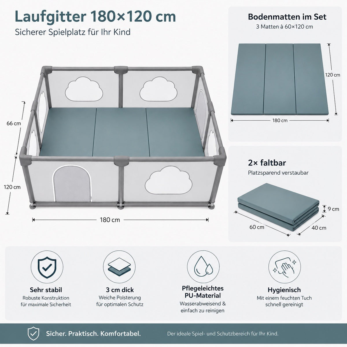 Laufgitter für Kinder inkl. Bodenmatten