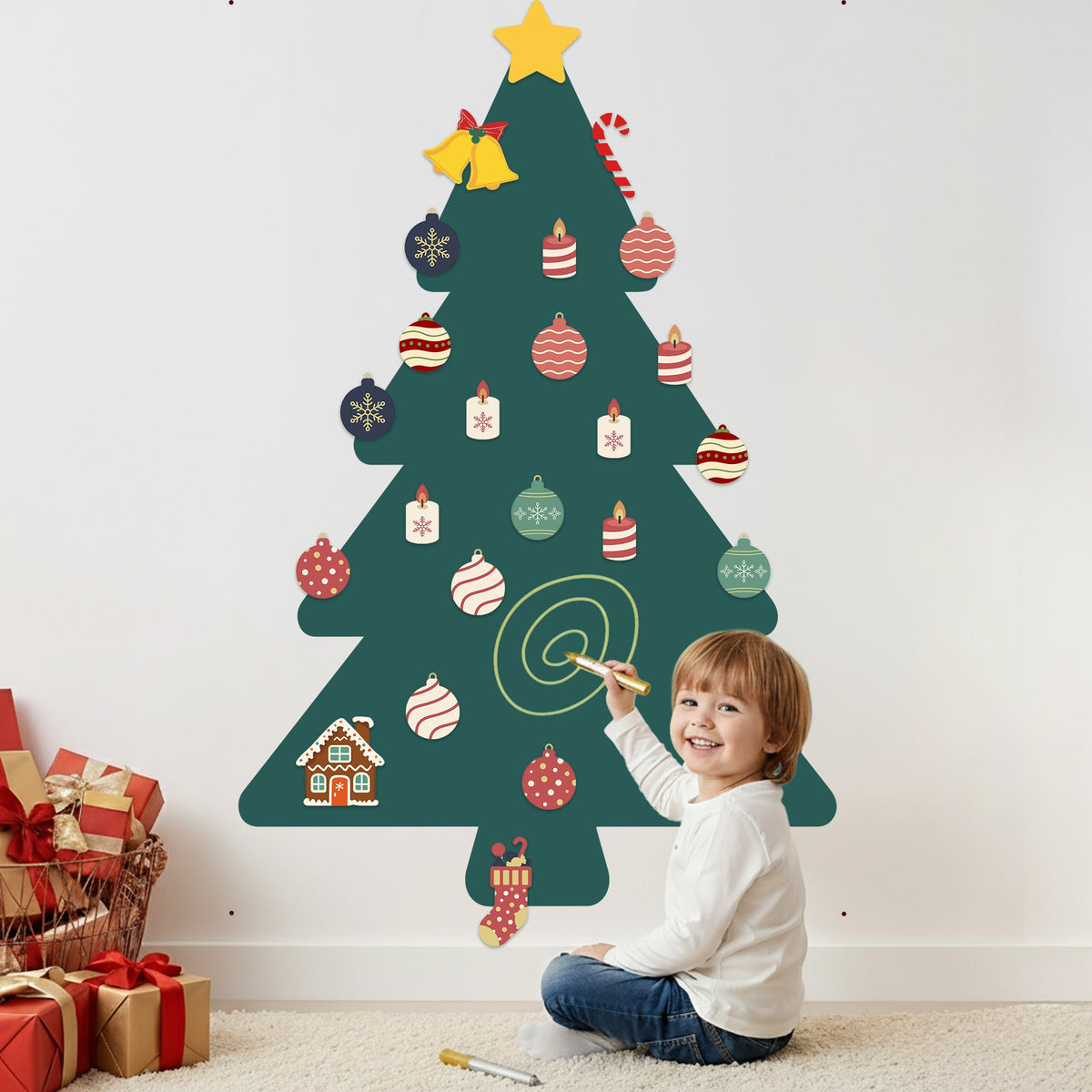 selbstklebende Magnetwand Weihnachtsbaum mit Magneten und Markern